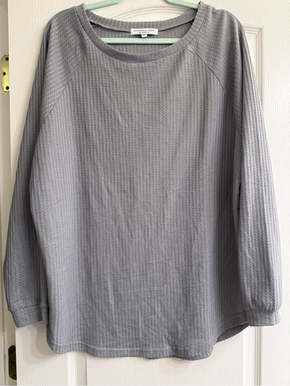 Chic Soul Grey Curved Hem Thermal Waffle Knit Slouchy Dolman Tunic- size 1x